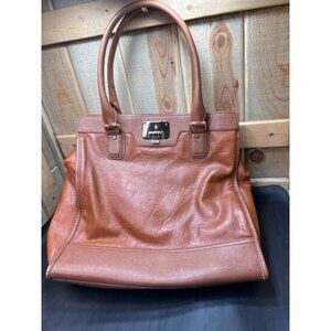 Cole Haan Womens Leather Tote Bag With Orange Lining & Zip Pocket